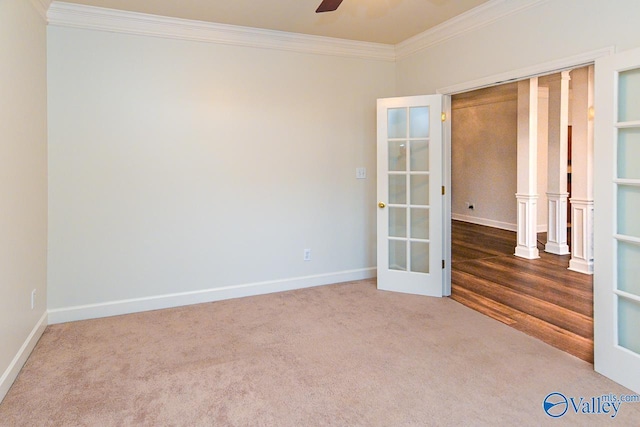 300 Honor Way, Madison, AL 35758 - carpeted empty room featuring crown molding, french doors, a ceiling fan, and baseboards