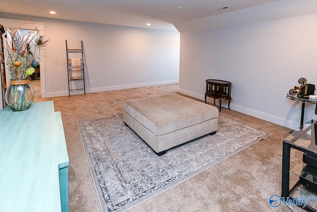 living area featuring carpet floors