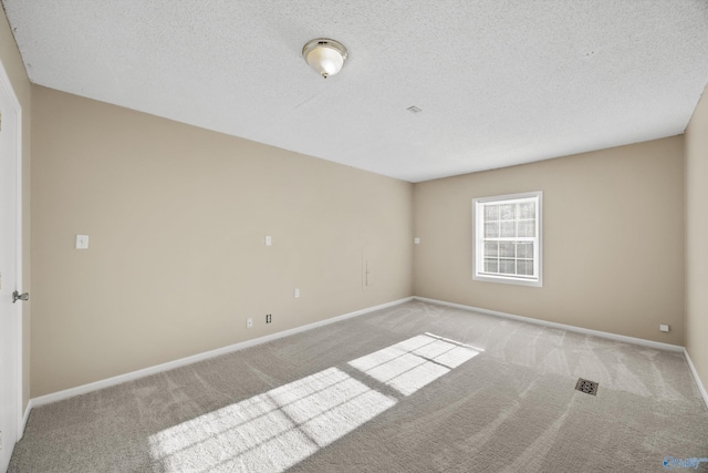 spare room featuring light colored carpet and a textured ceiling