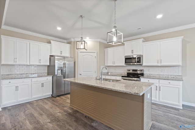 kitchen with white cabinets, dark hardwood / wood-style floors, sink, and stainless steel appliances