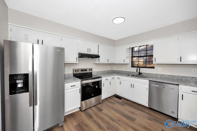 kitchen featuring white cabinetry, stainless steel appliances, and sink