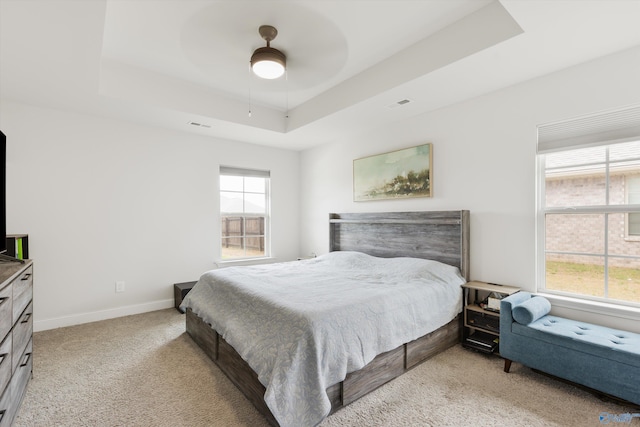 221 Alonzo Toney Dr, Madison, AL 35756 - bedroom featuring a tray ceiling, carpet flooring, baseboards, and a ceiling fan