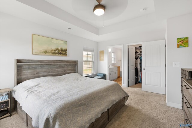 221 Alonzo Toney Dr, Madison, AL 35756 - bedroom featuring light colored carpet, a spacious closet, a closet, connected bathroom, and a raised ceiling