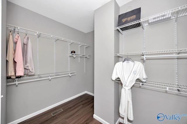 walk in closet featuring dark wood-type flooring