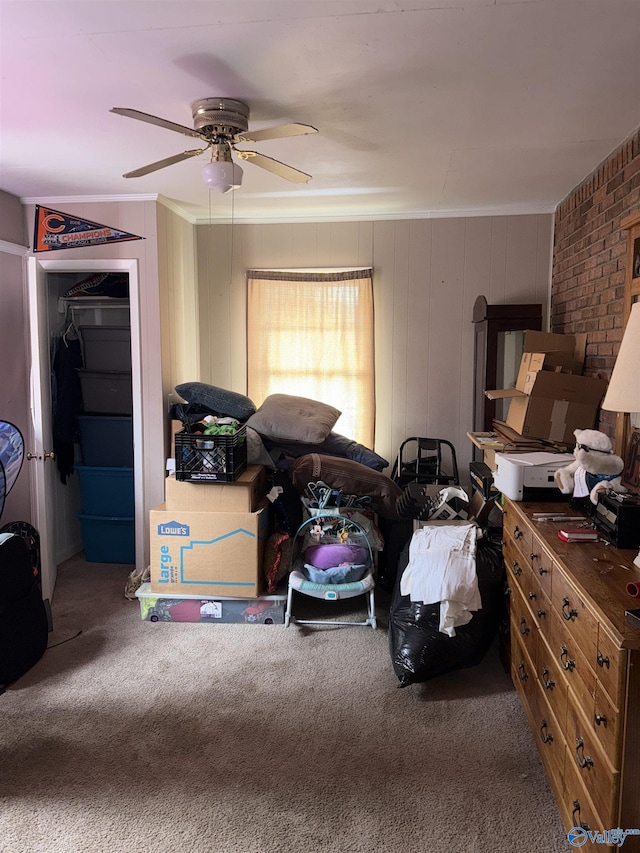 bedroom with carpet and crown molding