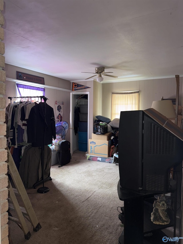 bedroom with carpet floors and ceiling fan