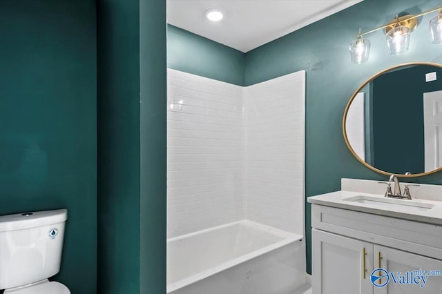 full bathroom featuring vanity, shower / bathtub combination, and toilet