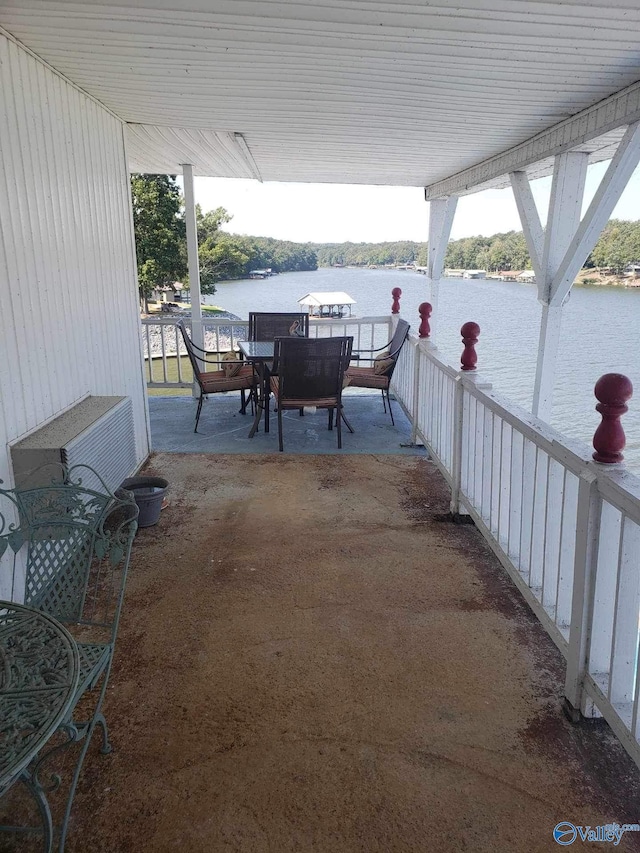 view of patio / terrace featuring a water view