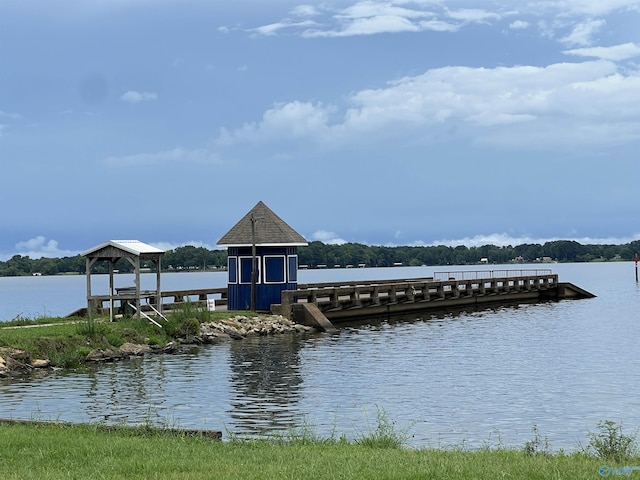 dock area with a water view