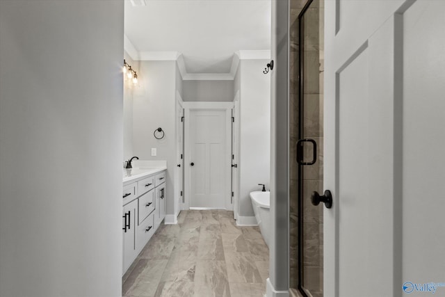 bathroom featuring separate shower and tub, tile patterned floors, and vanity