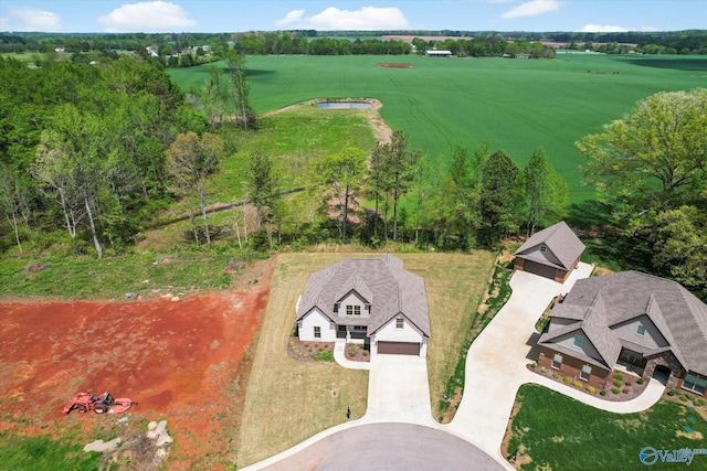 birds eye view of property featuring a rural view