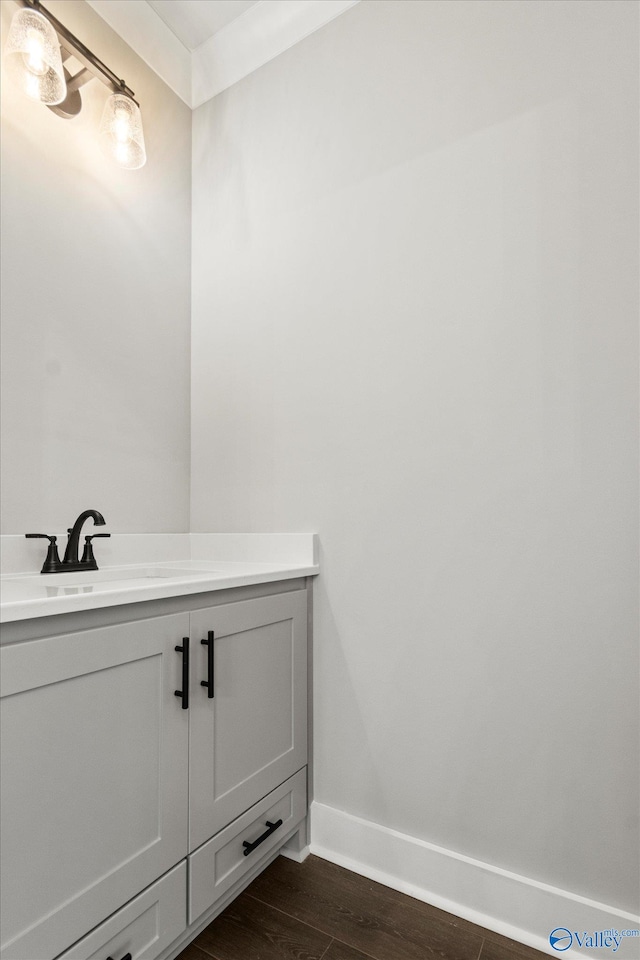 bathroom with wood-type flooring and vanity