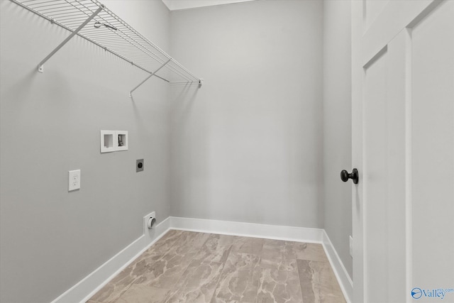 clothes washing area featuring hookup for an electric dryer, tile patterned flooring, and hookup for a washing machine