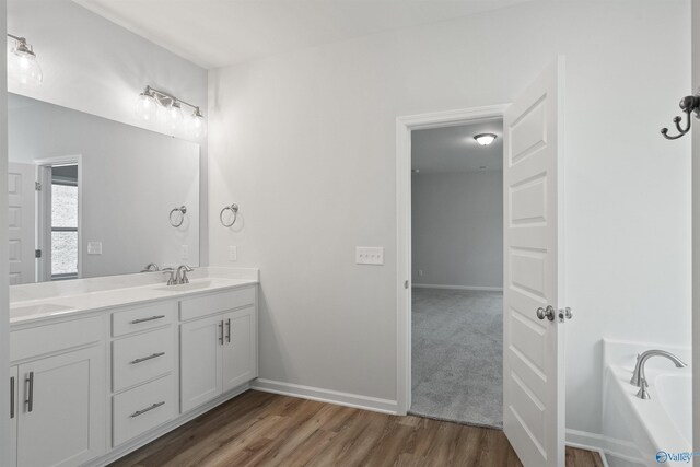 bathroom featuring double sink vanity and hardwood / wood-style flooring