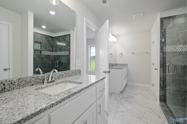 REVERE2 Saddle St, New Market, AL 35761 - full bathroom with a stall shower, a sink, marble finish floor, baseboards, and visible vents