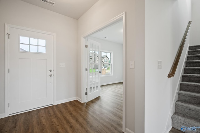 REVERE2 Saddle St, New Market, AL 35761 - foyer featuring dark wood finished floors, baseboards, visible vents, and stairway