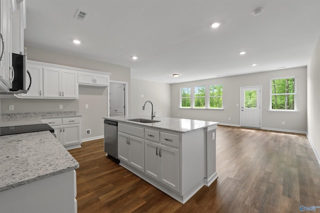208 Hibiscus Dr, Hazel Green, AL 35750 - kitchen featuring dark wood-style flooring, a sink, visible vents, white cabinets, and appliances with stainless steel finishes