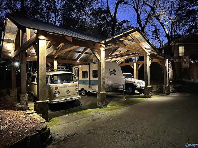 parking at twilight with a carport