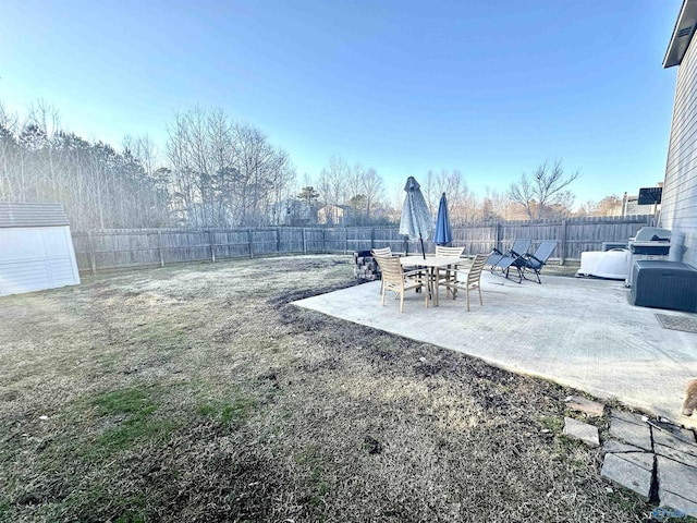 view of yard with a patio area and a fenced backyard