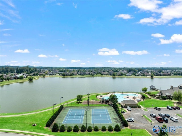 aerial view with a water view