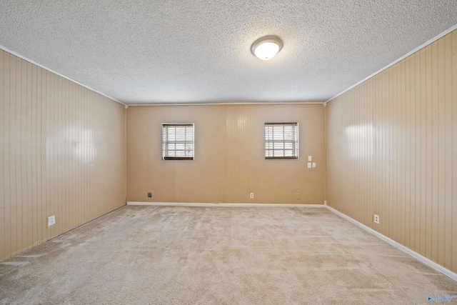 carpeted empty room featuring a textured ceiling, a wealth of natural light, and crown molding