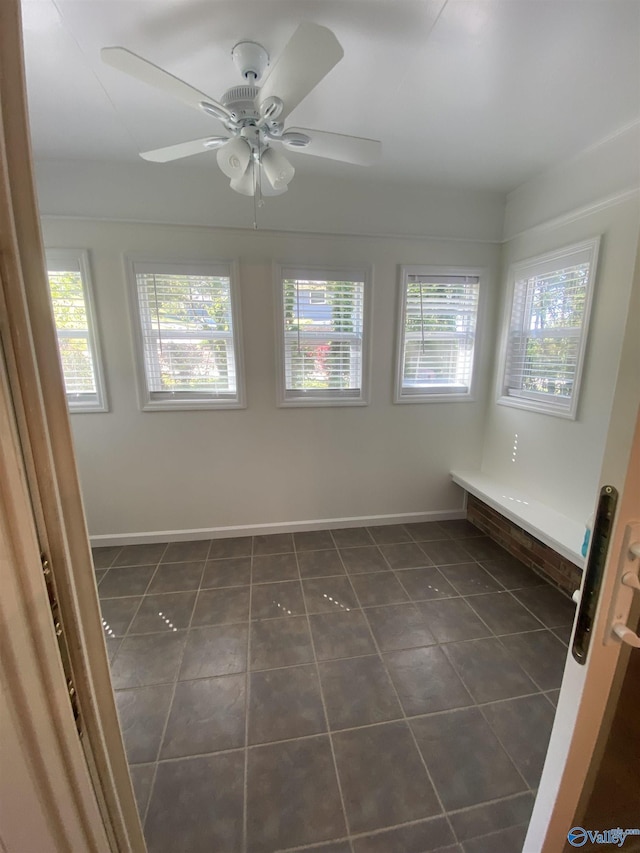 1702 Roseberry Dr, Scottsboro, AL 35769 - interior space featuring a wealth of natural light, dark tile patterned flooring, and a ceiling fan