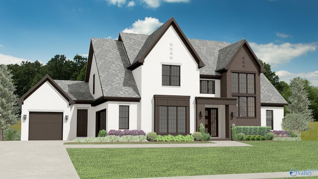 35643 Players Ln, Athens, AL 35613 - view of front of house with brick siding, a front lawn, an attached garage, concrete driveway, and roof with shingles