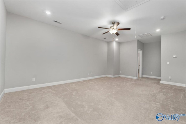 carpeted empty room with ceiling fan