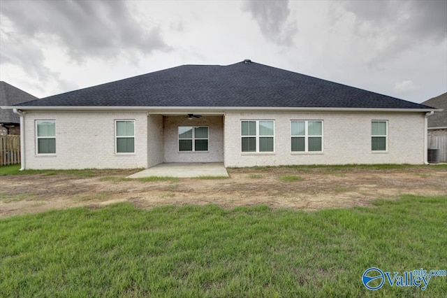 26415 Birkshire Ln, Athens, AL 35613 - back of house with ceiling fan, a patio area, brick siding, a shingled roof, and central air condition unit