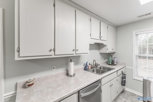 kitchen featuring white cabinetry, sink, and stainless steel dishwasher