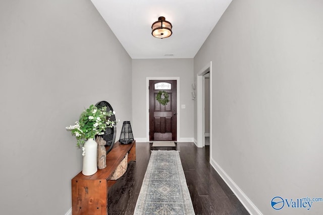 entryway with dark wood-type flooring