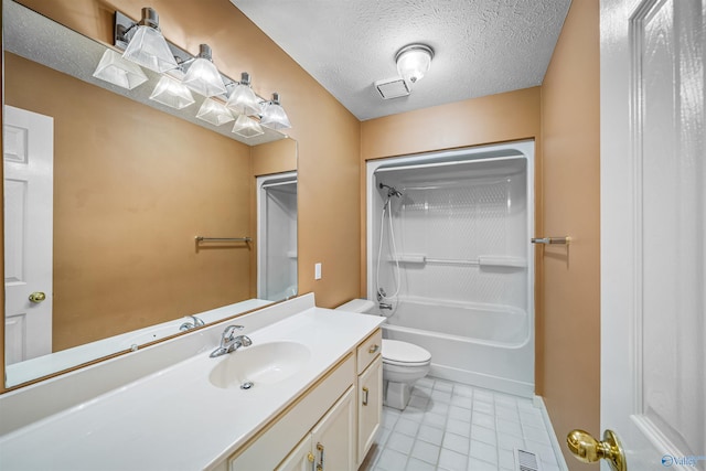 2211 Pumpkin Center Rd NE, Fort Payne, AL 35967 - full bath featuring vanity, toilet, bathtub / shower combination, tile patterned floors, and a textured ceiling