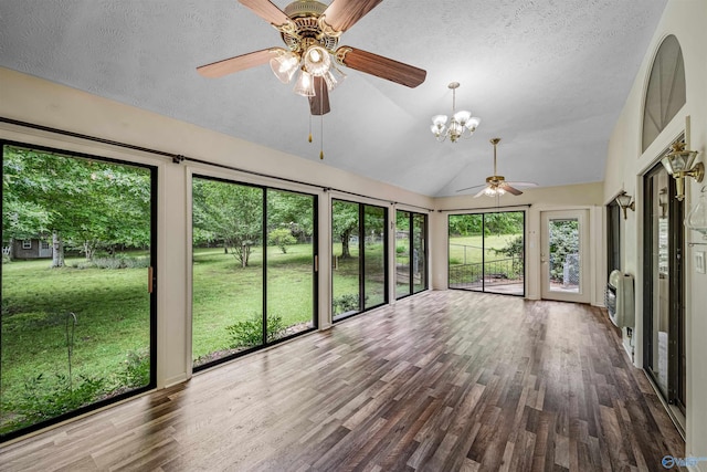 2211 Pumpkin Center Rd NE, Fort Payne, AL 35967 - unfurnished sunroom featuring vaulted ceiling and a chandelier