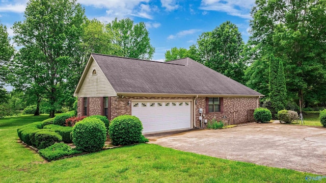 2211 Pumpkin Center Rd NE, Fort Payne, AL 35967 - view of side of property with brick siding, concrete driveway, a lawn, and a garage