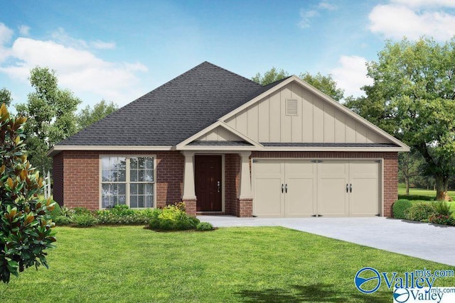 view of front of home with a garage and a front lawn