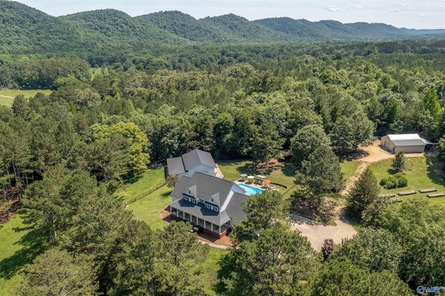 drone / aerial view featuring a mountain view