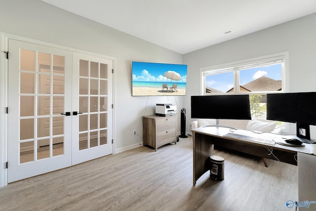103 Barlow Way, Owens Cross Roads, AL 35763 - office space featuring french doors, lofted ceiling, and wood finished floors