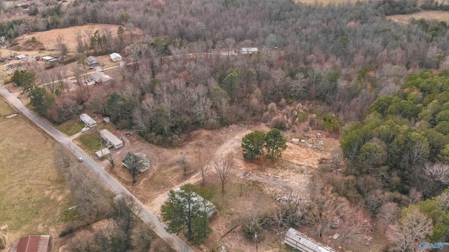 birds eye view of property featuring a forest view