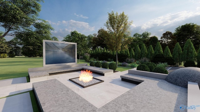 view of patio with a fire pit