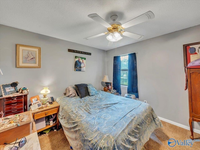 812 Mitwede St SW, Hartselle, AL 35640 - bedroom with light colored carpet, baseboards, a textured ceiling, and a ceiling fan