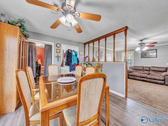 812 Mitwede St SW, Hartselle, AL 35640 - dining area with a ceiling fan, wood finished floors, and a textured ceiling