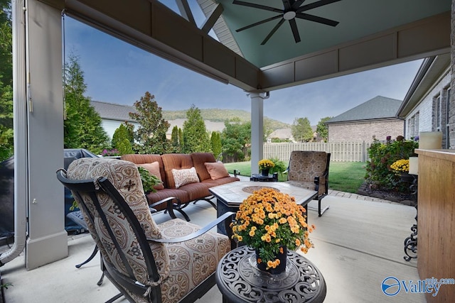 view of patio / terrace with ceiling fan and outdoor lounge area