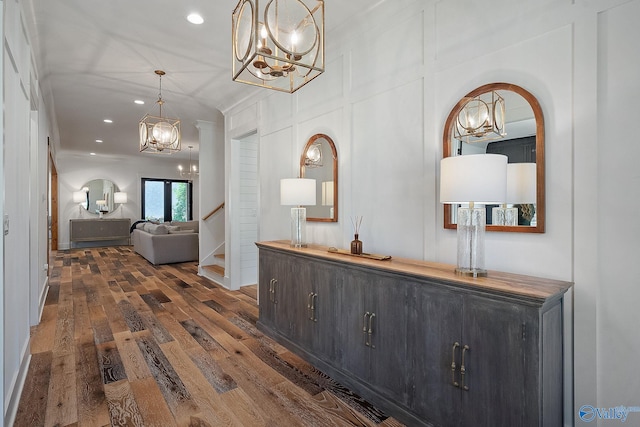 hall featuring dark wood-type flooring