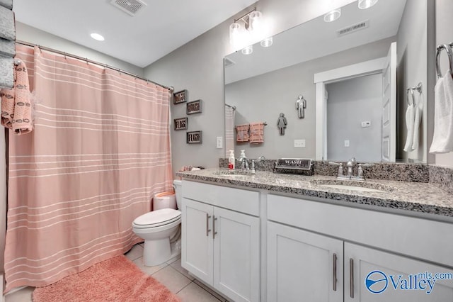 bathroom with vanity, tile patterned floors, and toilet