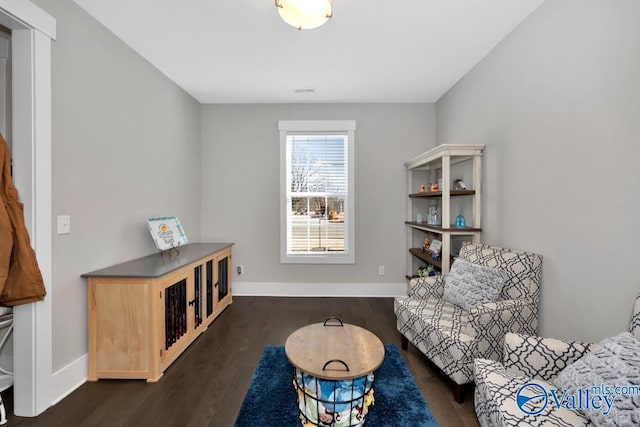 sitting room featuring dark wood-type flooring