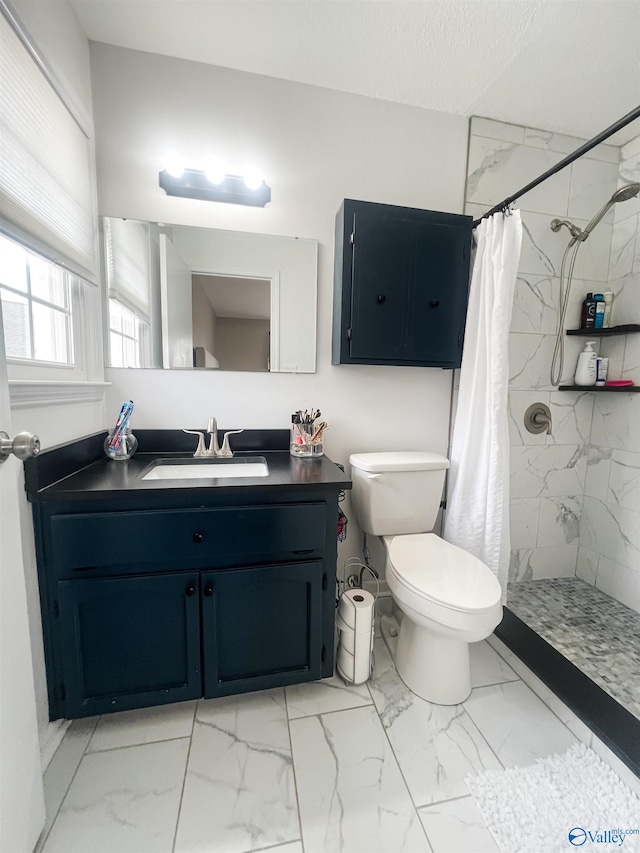 bathroom with vanity, toilet, and a shower with curtain