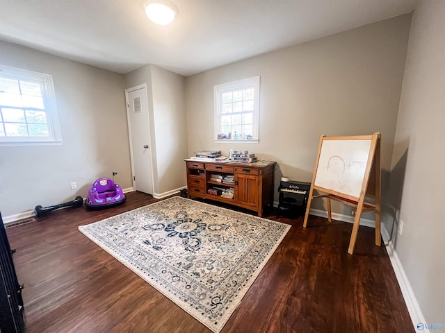 interior space with dark wood-type flooring