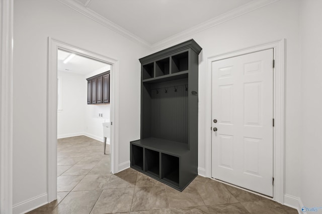 mudroom with crown molding