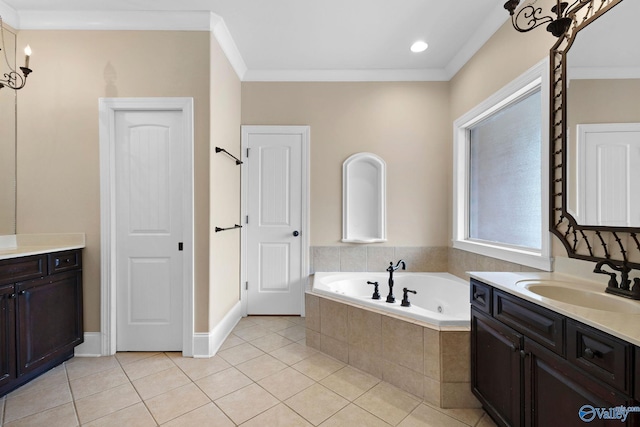 505 Barkley St SW, Hartselle, AL 35640 - full bathroom with a bath, vanity, tile patterned flooring, crown molding, and baseboards