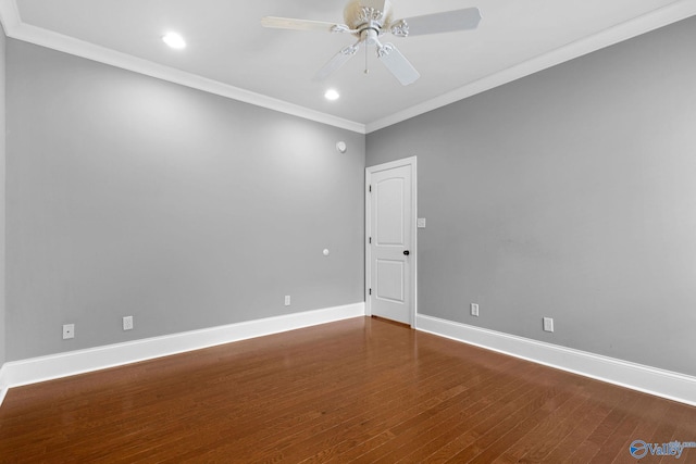 505 Barkley St SW, Hartselle, AL 35640 - unfurnished room with ceiling fan, wood finished floors, ornamental molding, recessed lighting, and baseboards